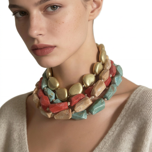 Bohemian Multi-layer Resin Beaded Link Chain Choker Statement <b>Collar</b> Necklace Party Summer Fashion Women's Jewelry - Product Image 3