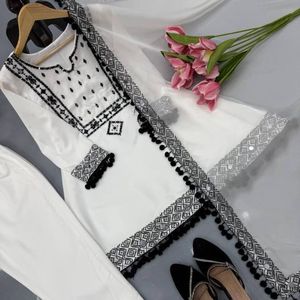 Conjunto de Pantalón y Top de Crepé Natural con Bordado de Espejo y Dupatta de Seda Tabby, Traje Étnico de Encaje Elegante para Fiesta, Ropa Festiva para Mujer - Product Image 6