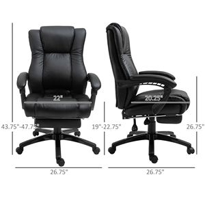Sedia da Ufficio Direzionale con Schienale Alto e Comodo Poggiapiedi, Ergonomica Regolabile in PP per Casa e Ufficio, Seduta Girevole Nera - Product Image 3