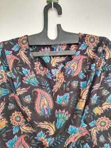 Elegante Vestido Kaftán de Algodón con Estampado Floral Vintage para Mujer, Largo hasta la Rodilla, Detalle de Encaje, Silueta en A, Corte Holgado, Lavable, 3/4 - Product Image 4