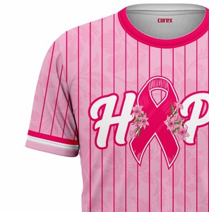 เสื้อยืดสีชมพูลายทางแบบปกติ พิมพ์ลายริบบิ้น Hope คอกลม แขนสั้น สวมใส่สบาย ระบายอากาศได้ดี ผลิตจากผ้าโพลีเอสเตอร์ถัก เหมาะสำหรับเล่นกีฬา - Product Image 4