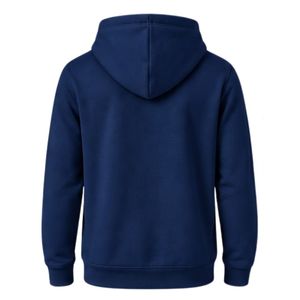 Sweat-shirt à capuche bleu marine uni à manches longues avec cordon de serrage et poche avant, style décontracté - Product Image 2