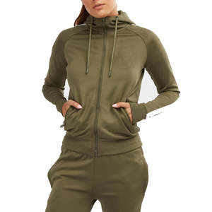 Conjunto Deportivo de 2 Piezas para Mujer, Color Verde Oliva, Sudadera con Capucha y Cremallera, Manga Larga, Tejido de Punto, Ajuste Deportivo, para Todas las Temporadas - Product Image 3