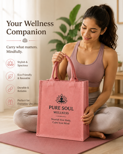 กระเป๋าผ้า Non-Woven ลายพิมพ์ตัวอักษรสีชมพูขนาดใหญ่ พร้อมหูหิ้ว สำหรับใช้ในชีวิตประจำวัน ยี่ห้อ PURE SOUL WELLNESS - Product Image 3