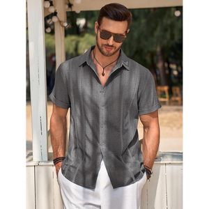 เสื้อ2025 guayabera ผู้ชายเสื้อ100% ผ้าฝ้ายลายดอกไม้แขนสั้นลำลองคิวบากระดุมเสื้อเชิ้ตเม็กซิกันชายหาดฤดูร้อน - Product Image 4