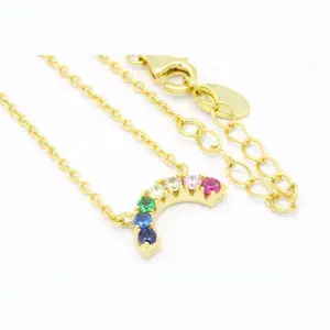 OEM Trendy Wholesalers 925 Sterling Silver Yellow Gold Fashion Cute Jewelry For Girl Rainbow Necklace