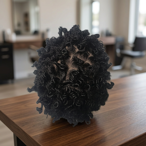 Lockiges Afro-Toupet für Männer aus Remy-Haar mit Vollspitze & PU-Basis, Weiche Unsichtbare Knoten, Schwarzes Haarersatzsystem für Dunkelhäutige Männer - Product Image 2