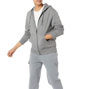 Men's Gray <b>Hooded</b> <b>Zip</b>-Up Sweatshirt Regular Fit Cotton French Terry Casual Solid Color Pocket Design Autumn Wear - Product Image 2