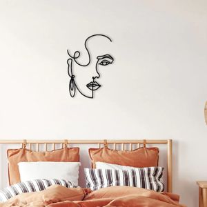 Art mural en métal abstrait minimaliste fait à la main, visage de femme, pour salon, chambre à coucher, hôtel, décoration intérieure - Product Image 2