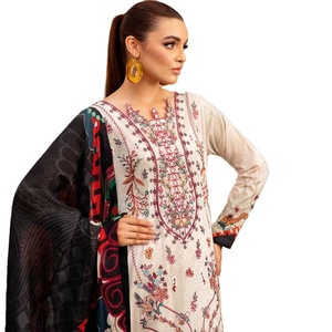 Eid Collection Heavy bordado Lawn Punjabi trajes para mujeres de tres piezas Ramsha Vol Maxi Frock para fiestas - Product Image 1