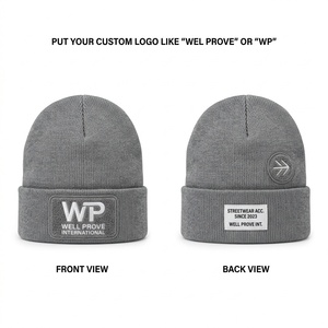 Gorro de Punto Acrílico 100% Premium de Marca Personalizada, 300 GSM, con Parche Bordado Personalizado, Azul, con Puño Elástico, Unisex, para Invierno - Product Image 2