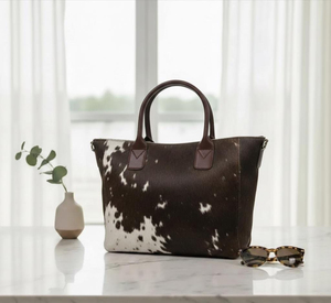 Elegant Cowhide <b>Tote</b> <b>Bag</b> Women's Genuine Leather Handbag Brown White Pattern Open Top All Seasons Daily Use - Product Image 6