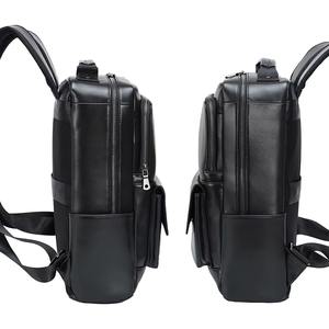 Sac à dos léger en cuir véritable avec fermeture éclair pour hommes et femmes, sac d'affaires professionnel noir pour ordinateur portable, élégant, grande capacité, voyage - Product Image 3