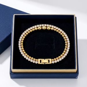 Double Layer Stainless Steel <b>Bracelet</b> 18K <b>Gold</b> Plated with Cubic Zirconia Tennis Chain for Women - Product Image 1