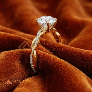 แหวนหมั้นเพชร/มอสซาไนต์ทรงกลมทองคำแท้ 14K/18K สำหรับผู้หญิง แหวนเพชรเม็ดเดี่ยวแบบวงแหวนลายเกลียวประดับเพชร - Product Image 2