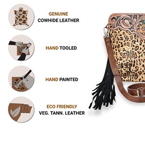 Bolso Bandolera de Cuero para Mujer Hecho a Mano con Diseño de Cactus y Girasol, Ecológico, con Cierre - Product Image 2