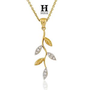 Fabricante de Joyería Fina Personalizada - Colgante de Hoja y Ramita de Diamantes en Oro de 14k para Venta al Por Mayor - Product Image 1
