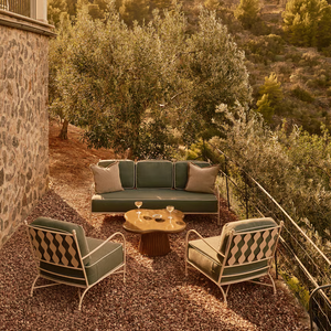 Sofá de <span class=keywords><strong>Exterior</strong></span> de <span class=keywords><strong>Aluminio</strong></span> con Brazos Curvos Modernos FERLY, Sofá de Patio de Tres Plazas con Cojines Tapizados - Product Image 1