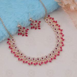 Luxury Ethnic Rose Gold Plated Pink Stone Flower <b>Choker</b> Set Bohemian Leaf Design Statement Necklace Wedding Engagement Party - Product Image 5