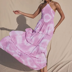 Conjunto de Dos Piezas de Algodón para Mujer, Cuello en V, Maxi, Cintura Natural, Ecológico, Lavable, Estilo Dulce para la Playa en Verano - Product Image 1