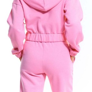 Women <b>Pink</b> Hooded <b>Tracksuit</b> 2-Piece <b>Set</b> Full Sleeve Zipper Closure Solid Color Casual Sweatshirt Pants Breathable Spring Wear - Product Image 6