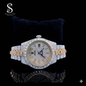 Moissanite Diamond Studded Hip Hop <b>Watch</b> Fully Iced Out <b>Quartz</b> <b>Watch</b> Two Tone Real Gold <b>Watch</b> for <b>Men</b> - Product Image 1