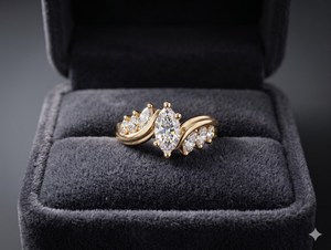 Anillo de banda cruzada con diamante de corte marquesa de 1.01 quilates para mujer, de oro amarillo de 14k, cultivado en laboratorio, ideal para compromiso, fiestas y ocasiones especiales. - Product Image 5