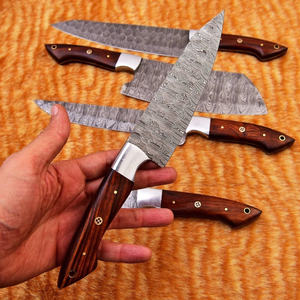 Ensemble de couteaux de chef PRESTIGE BLADES en acier Damas, 5 pièces, manches en bois ambidextres, lames affûtées et durables, couverts de cuisine faits à la main - Product Image 3