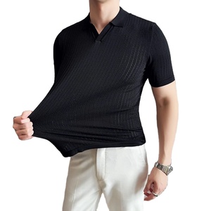 เสื้อโปโลถักแขนสั้นสไตล์ฤดูร้อนเสื้อยืดคอวีแนวธุรกิจลำลองสำหรับผู้ชายเสื้อโปโลอเนกประสงค์ทุกวัน - Product Image 1