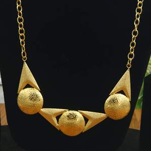 Wholesale Gold Brass Vintage <b>Statement</b> <b>Necklace</b> | Geometric Ball Pendant Chain <b>Necklace</b> for Unisex | Fashion Jewelry Gift OEM - Product Image 1