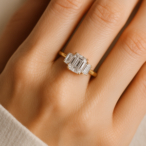 Bague de fiançailles à trois pierres en diamant de laboratoire taille émeraude certifié IGI, or 14K/18K, DEF VVS, baguette, minimaliste, pour mariée - Product Image 3