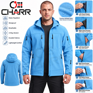 charr industries Soft Shell <b>Fleece</b> <b>Lined</b> Hooded <b>Jacket</b> Rip Stop outdoor wear Waterproof Zipper Hiking Windbreak <b>jackets</b> - Product Image 6