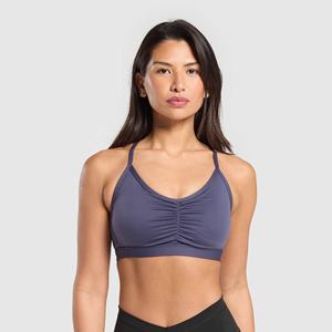 Sujetador deportivo sin costuras de soporte medio para mujer, con tirantes finos, cuello redondo, color liso, para yoga y fitness - Product Image 3