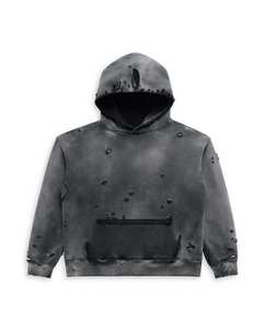 Oversized Hooded <b>Sweatshirt</b> Men 100% Cotton French Terry Washed Cut Out Design Solid Color Streetwear Pullover Autumn Style - Product Image 2