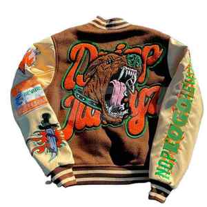 Blouson universitaire vintage personnalisable pour homme, taille XL, en laine chenille brodée, col montant, design Letterman, boutonné, style High Street - Product Image 5