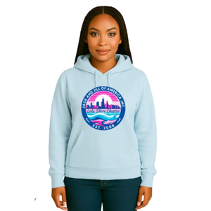 Sweat à capuche graphique bleu clair pour femme, pull décontracté à manches longues, streetwear quotidien, vêtement confortable pour un style de vie actif - Product Image 1
