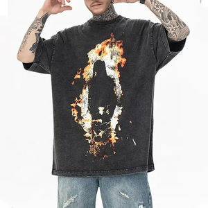 เสื้อยืดคอตตอนลายกราฟิกทรงหลวมไหล่ตก ซักแบบแอซิดวอช ระบายอากาศได้ดี สำหรับผู้ชาย  รับสั่งทำพิเศษ - Product Image 3