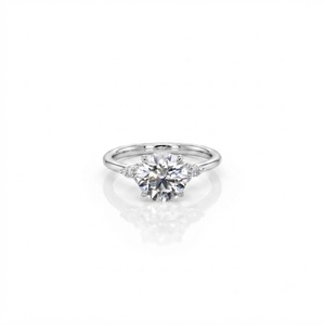 IGI Certified Round Brilliant Cut Lab Created Diamond Engagement <b>Ring</b> Featuring Marquise Side Stone <b>Ring</b> 10K 14K 18K Solid Gold - Product Image 2
