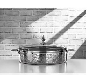 Olla de buffet de acero inoxidable plateado con diseño floral grabado y tapa, elegante olla para restaurante para proveedores - Product Image 4