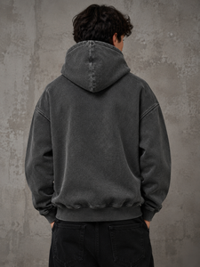 Custom Vintage Oversized Washed Gray Zip Hoodie Distressed Patchwork Graphics Streetwear Sweatshirt <b>Paint</b> Splatter Casual Unisex - Product Image 4