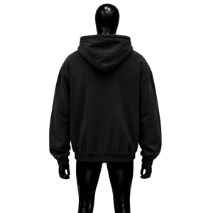 Black Distressed Zip Up Hoodie With Studded Sleeves Oversized Washed Grunge Streetwear Breathable Hooded Sweatshirt Regular Fit - Product Image 2