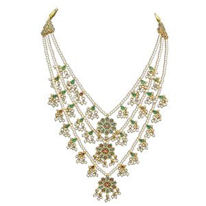 Indian Stylish Layered Pearl Rani Haar Long Kundan Necklace Zircon Alloy Jewellery Set Wedding Engagement Party Gift Hiphop Gold - Product Image 4