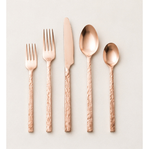 Luxury Hammered Copper Cutlery Set Rose Gold Stainless Steel <b>Flatware</b> with Textured Handles For Hotel Silverware Set - Product Image 3