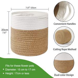 กระถางต้นไม้ผ้าฝ้ายทอพร้อมซับใน กระเช้าปลูกต้นไม้ในร่มสำหรับตกแต่งบ้าน กระถางดอกไม้ - Product Image 5