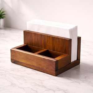 Boîte à mouchoirs en bois moderne avec organisateur à double compartiment pour utilisation sur table - Product Image 1