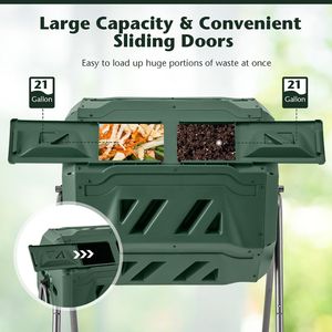 Compostiera Rotante a 360 Gradi con 2 Porte Scorrevoli per Aereazione del Compost e Decomposizione Efficiente - Product Image 6