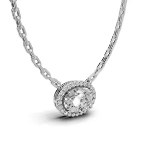 Collar con Colgante de Diamante Cultivado en Laboratorio con Halo Redondo y Ovalado, Círculo de Sueños, en Oro Blanco de 18K, 15 Piezas de Diamantes - Product Image 5