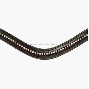 Nouvelle arrivée de luxe fait à la main en cuir noir rembourré bande de front de cheval avec de petits cristaux de marque incrustés bande de front de canal vide - Product Image 2