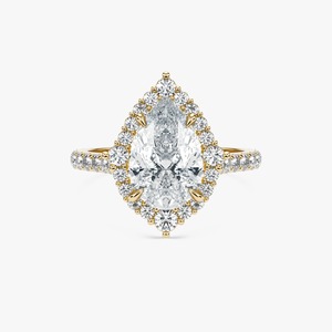 แหวนหมั้นเพชรทรงลูกแพร์ 3.70 กะรัต พร้อมวงแหวนประดับเพชรแบบ Pave ในทอง 14K สำหรับงานแต่งงานและงานเลี้ยง - Product Image 1