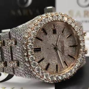 Montre de luxe pour homme en moissanite haut de gamme au design unique, verre saphir, étanche, avec strass, disponible en gros - Product Image 1
